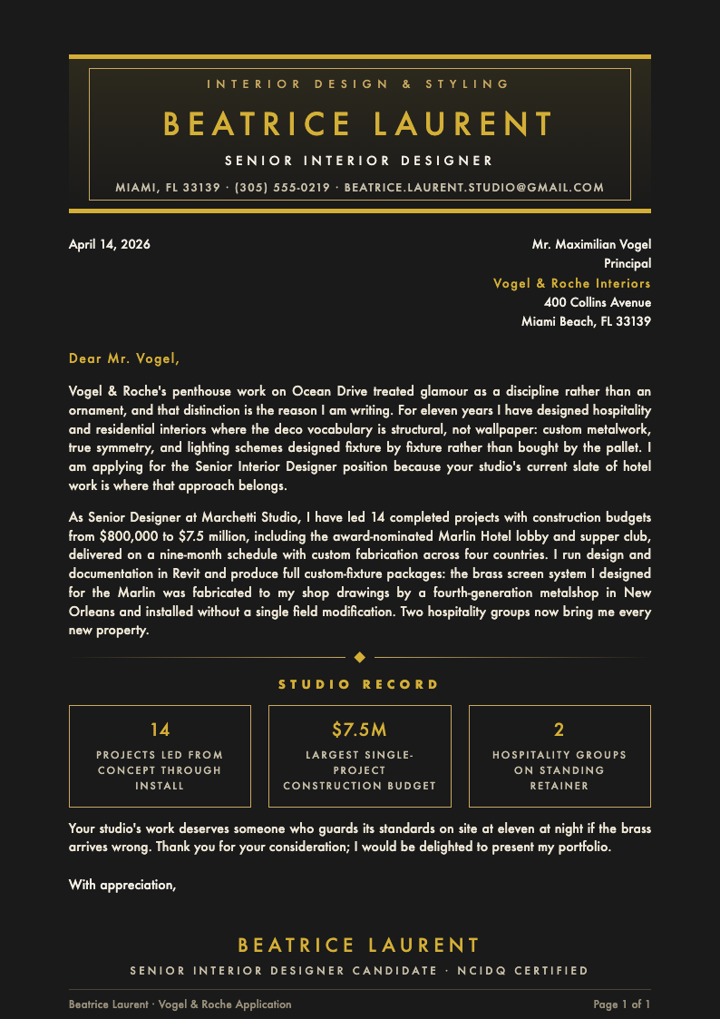 Art deco cover letter